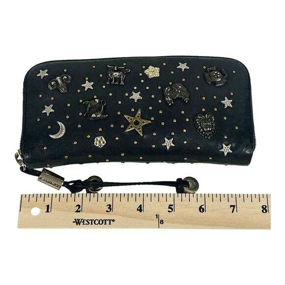 Jimmy Choo Long Wallet Zodiac Studded Zip Black Leather Clutch Purse Authentic - Picture 13 of 15